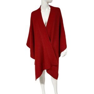 NWT Maison de Papillon Red Pure Cashmere Heavy Knit Rib Knit Cape Womens Size S